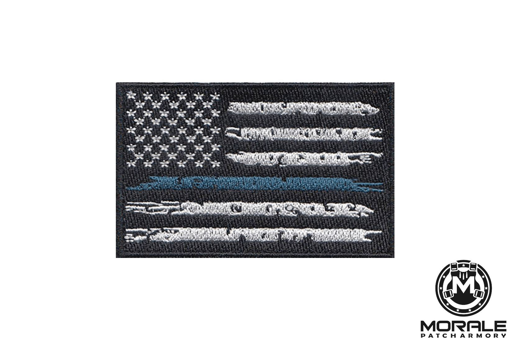 Thin Blue Line Flag Patch, Embroidered 2 x 3 Morale Patch w/ Velcro/Hook Backing - Choose Right or Left - Thin Blue Line / Stars on Right